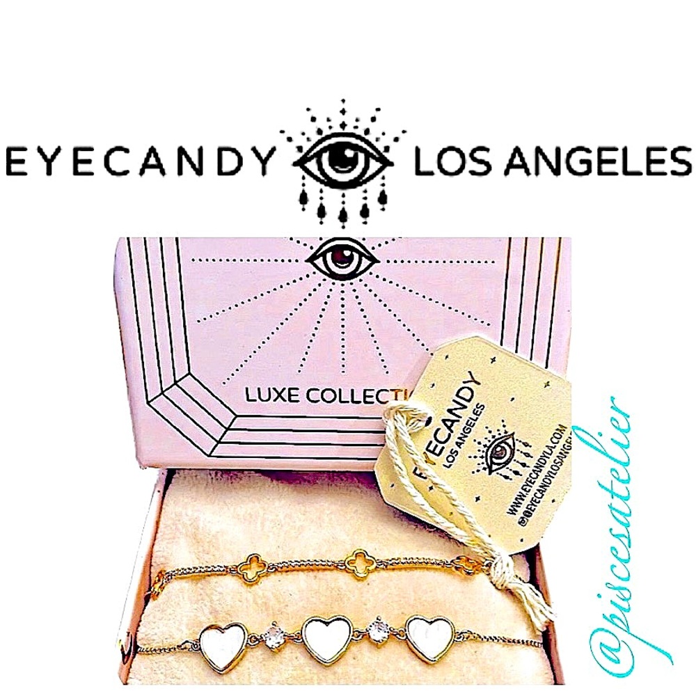 Eye Candy Los Angeles Hearts & Clovers 18k Gold Plated Bolo Slider Bracelet Set